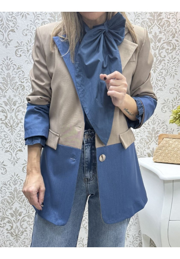 Blazer mix denim camel