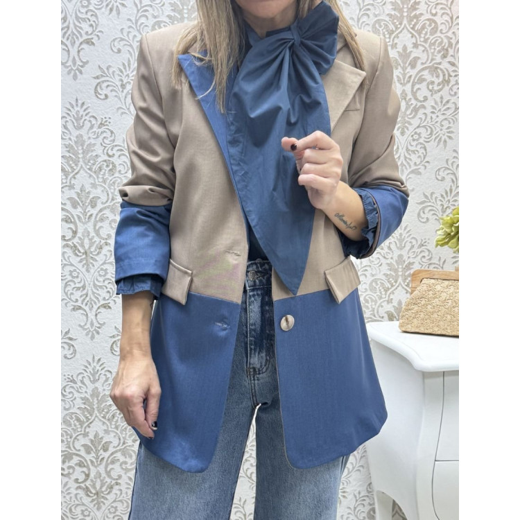 Blazer mix denim camel