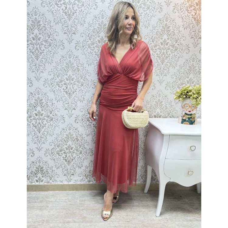 Vestido fruncido tul