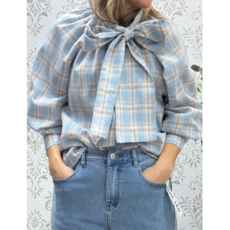 Camisa cuadros tartan celeste