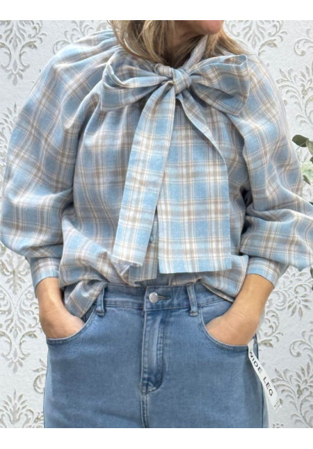 Camisa cuadros tartan celeste