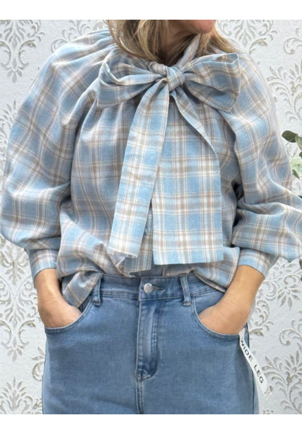 Camisa cuadros tartan celeste