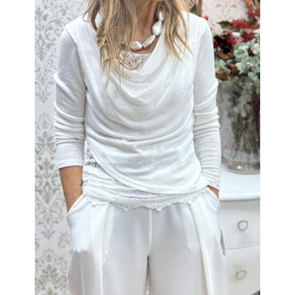 Jersey drapeado fino encaje 