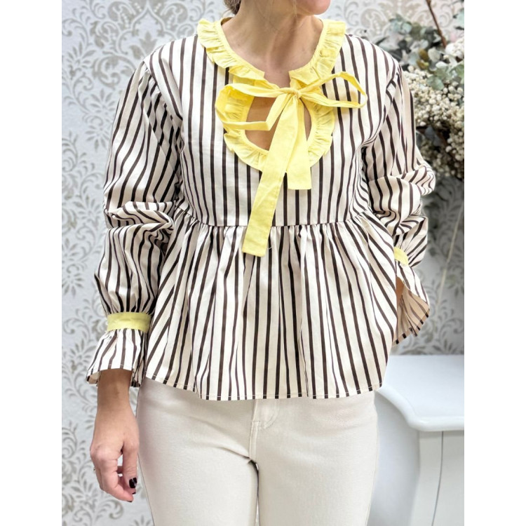 Blusa coquette rayas choco