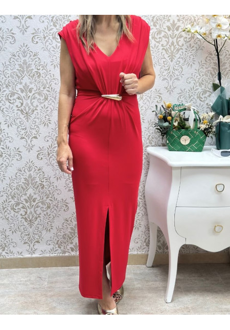 Vestido broche central drapeado