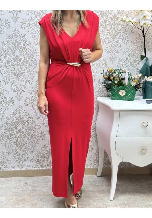 Vestido broche central drapeado