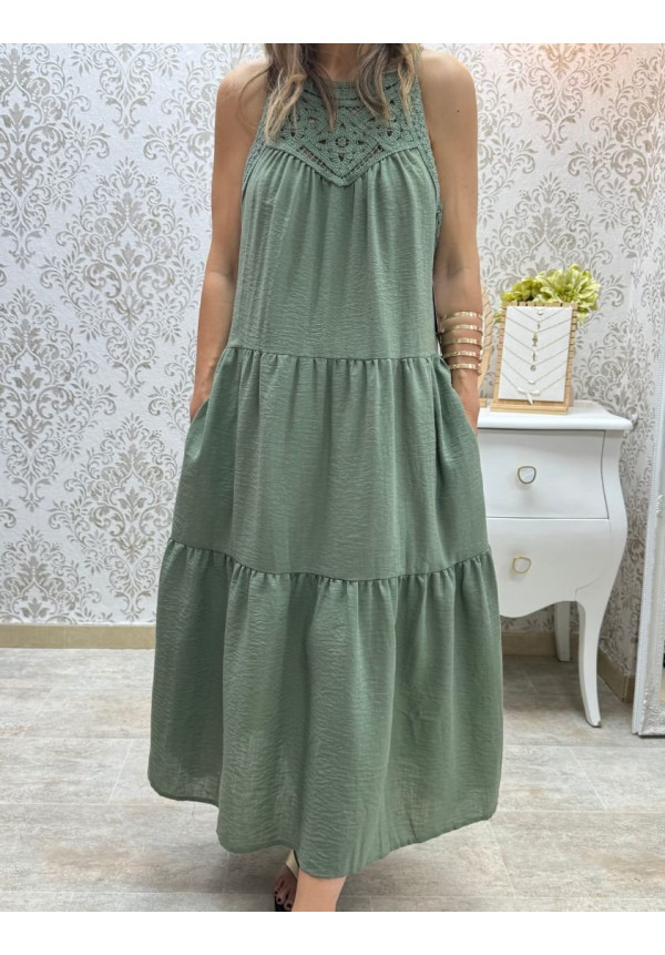 Vestido mix crochet halter verde