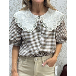 Camisa vichy cuello bordado choco