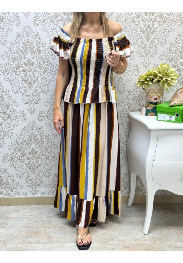 Vestido fruncido volantes rayas